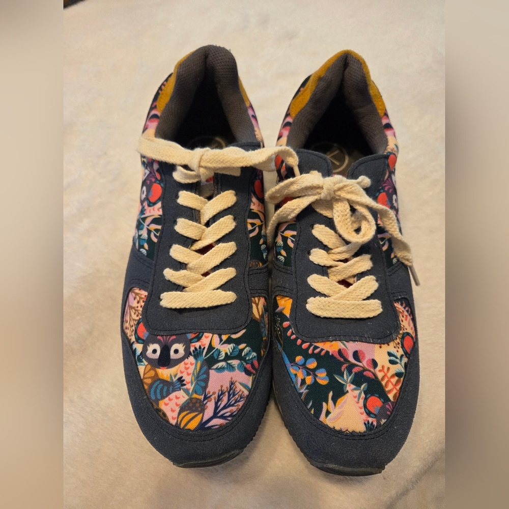 inkkas Blue Floral Pattern Sneakers with Pink and Yellow Accents - Picture 8 of 8